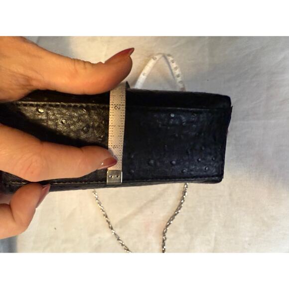 MANGO MNG Ostrich Embossed Mini Satchel Black Faux Leather Crossbody Chain - Picture 5 of 10